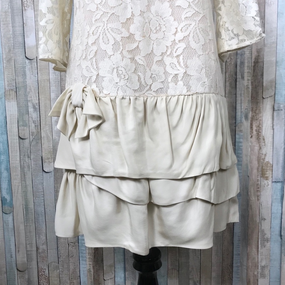 Sandro 2 M Ivory‎ Lace Drop Waist Ruffle Dress - Picture 4 of 8